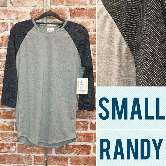 LuLaRoe LLR Elegant Randy raglan tee ★ gray, dark blue + metallic gold ★ size S - Picture 1 of 4